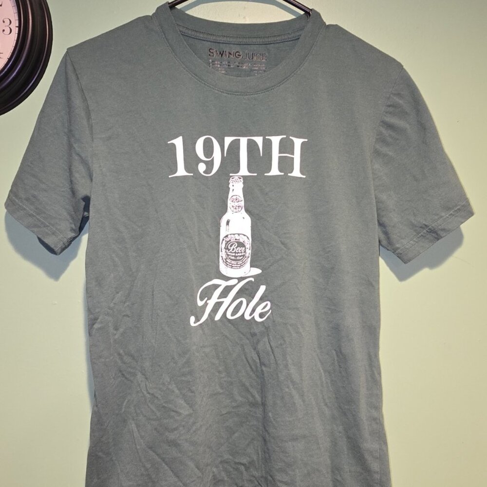 Swing Juice Mens 19th Hole Beer Golf T Shirt Short Sleeve Green Sz Small